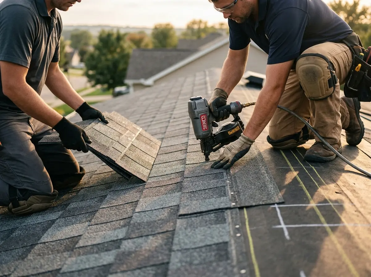 Professional roofer working on a residential roof in Tallmadge